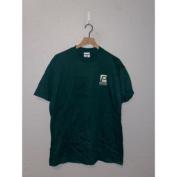 Vintage Test Print Shirt Precision Fence Systems Attitude Green Tee VTG 90s L - Picture 1 of 8